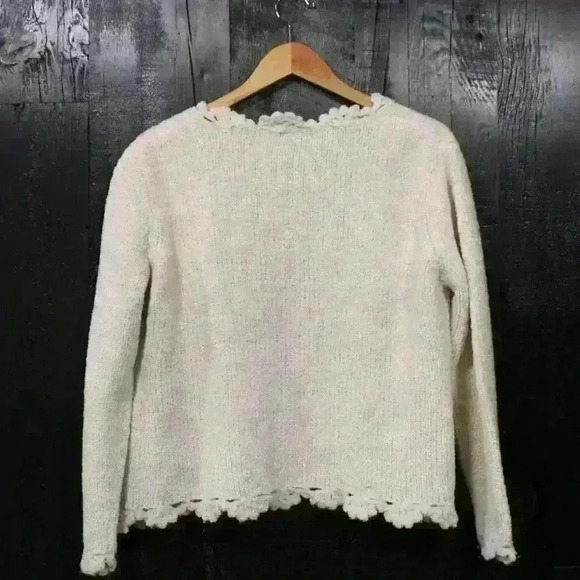 CHENILLE Knit Crochet Creme Super Soft Elegant Boho Cardigan Sweater Women Large - Picture 9 of 9